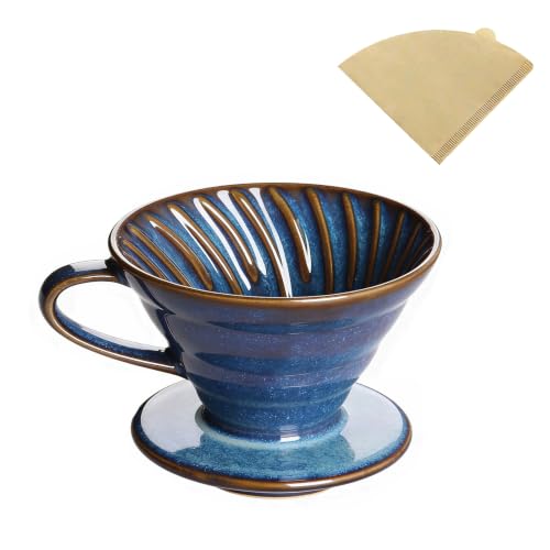 Ceramic V60 Coffee Dripper, Pour Over Coffee Maker, V60 Ceramic Filter Cone, Starry Blue Reusable Portable Vintage Pour‑Over Coffee Dripper Set, for travel, camping, office and home use - color: Filter