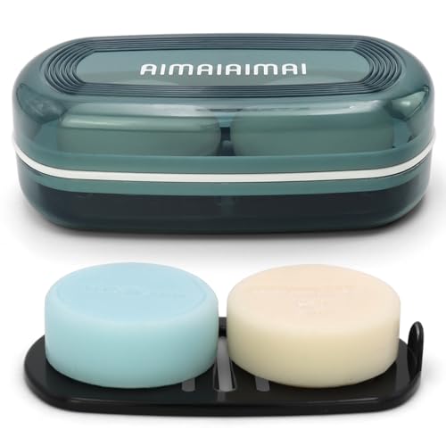 AIMAIAIMAI Shampoo Bar Holder Travel Case for Two Bars, Large Soap Container for Bathroom or Travel (Blue Style A-Large) - color: Blue Style A-large