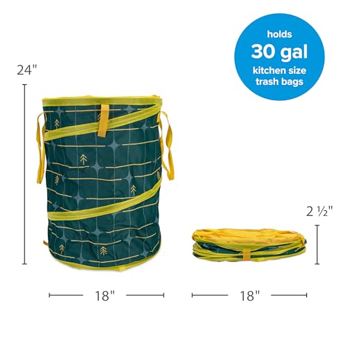 Camco Pop-Up Utility Container - Use as Collapsible Trash Can When Camping - Holds 30-Gallon Kitchen-Size Trash Bags - 2-Ft Tall & Collapses for RV Storage and Organization (53490)