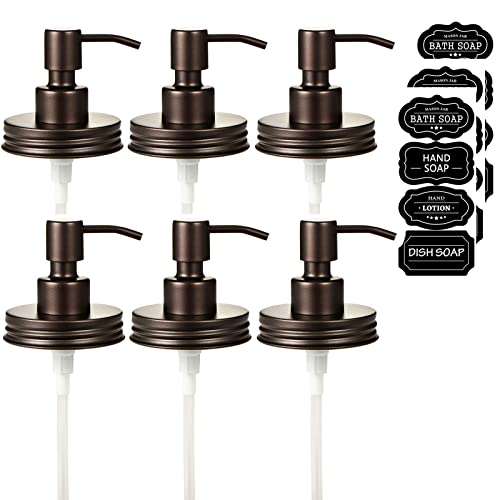 Amolliar Mason Jar Liquid Soap Dispenser Lid, Lotion Soap Pump Bronze 6Pack | Stainless Steel Soap Pump 16oz Regular Mouth Jar, Farmhouse Decor, Hand Soap, Dish Soap, Lotion Soap Lid, Extra 3 Long Tubes - color: Bronze, size: 6 Pack