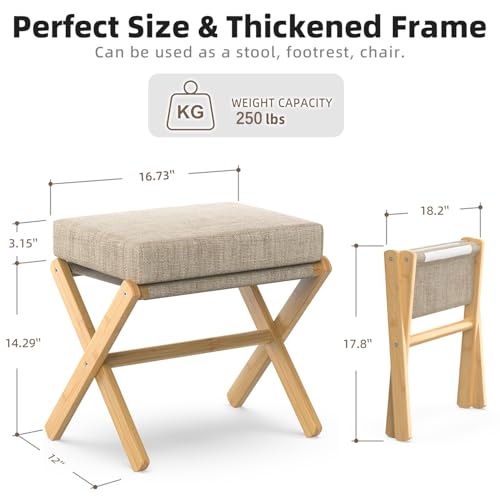 BAMBOOHOMIE Foldable Foot Stool Ottoman, Modern Foot Rest with Bamboo X Legs & Thick Foam Cushion, Folding Foot Stools Small Padded for Bedroom Living Room, Footstool for Chair Couch (Natural - Brown) - color: Natural - Brown