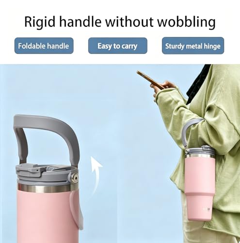TYESO Tumbler with Handle,Tumbler with Straw, Vacuum Insulated Water Bottle,Double Wall Stainless Steel Coffee Cup Travel Mug Leak Proof Flip (Pink, 30 oz)