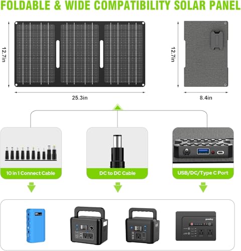 Powkey 24000mAh Portable Power Station with Panels Included 30W - color: Green+black