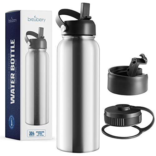 Stainless Steel Insulated Water Bottle and Travel Mug for Hot and Cold Beverages, Wide Mouth, Double Wall Insulated Hydration Sports Water Bottle for Hiking, Biking, Outdoor, 32 OZ BPA Free - color: Stainless Steel, size: 32 Ounces