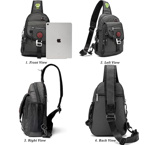 NICGID Sling Bag Chest Shoulder Backpack Crossbody Bags for Tablet Laptop Outdoor Hiking Men Women - color: Black-2629