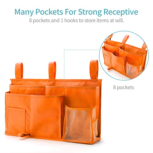 Bseash Bunk Bed Organizer, Bedside Caddy Hanging Bed Organizer Storage Bag 8 Pockets, for College Dorm Rooms Bed, Hospital Bed, Baby Bed Rails, 600D Oxford Cloth (Orange) - color: Orange, size: Large