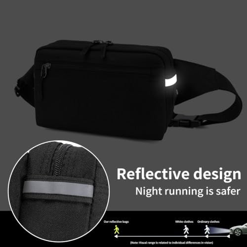 Mini Hiking Waist Bag, 3-Pocket 1.7L RFID Blocking Fanny Pack for Men Women - color: Black