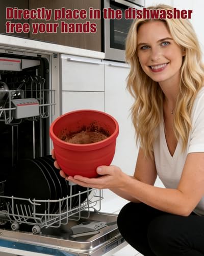 Collapsible Thickened Silicone Kitchen Aid Bowl Liners,Food Grade silicone bowl Liner,Fits 5Quart Stand Mixer,Reusable Bowl Insert with Airtight Lid,Kitchen Aid Mixer Accessories (Red) - color: Red