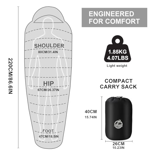 Northroad Mummy Sleeping Bag 14-59 ℉, 3-4 Season Warm & Cool Weather, Summer Spring Fall Lightweight Washable Sleeping Bag for Outdoor Camping Hiking Travel Hunting - color: Blue&Grey