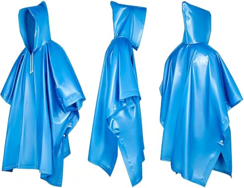UPSEN Rain Ponchos for Adults, 2 Pcs Reusable Raincoats Coats Jackets Emergency for Women Men with Hood - color: 1 Blue+1 Pink