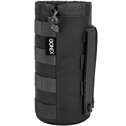 Gonex MOLLE Bottle Pouch, Drawstring Water Bottle Holder | 900D Oxford, Mesh Bottom, Fits MOLLE Packs & Vests, Flexible Height, Holds Bottles or Umbrellas - color: Black