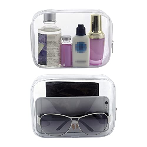 3 Pack Clear Plastic Zippered Toiletry Carry Pouch TSA Approved Toiletry Bag Portable Cosmetic Makeup Bag for Vacation, Bathroom and Organizing (White 3Pcs, Small/Large) - color: White 3Pcs, size: Small/Large