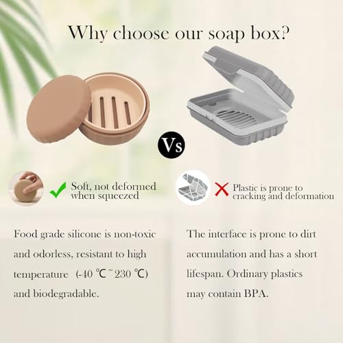 Silicone Travel Soap Box with Lid Draining Soap Container for Shower Compact Travel Soap Case Leak-Proof Design for Camping, Hiking, Gym & Outdoor Use Keeps Soap Dry & Hygienic (Mocha Mousse) - color: Mocha Mousse