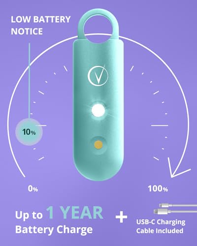 Vantamo Personal Alarm for Self Defense with Low Battery Notice, Strobe Light & Extra Loud 130 dB Double Speakers Safety Keychain Set for Women, Rechargeable Panic Button for Womens Self Defense - color: Metallic Aquamarine