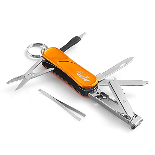 OUTU Keychain Nail Clippers Multitool, 7 in 1 EDC Utility Tool with Nail Clipper, Scissors, Gifts for Him Men Husband Dad Boyfriend (Orange)