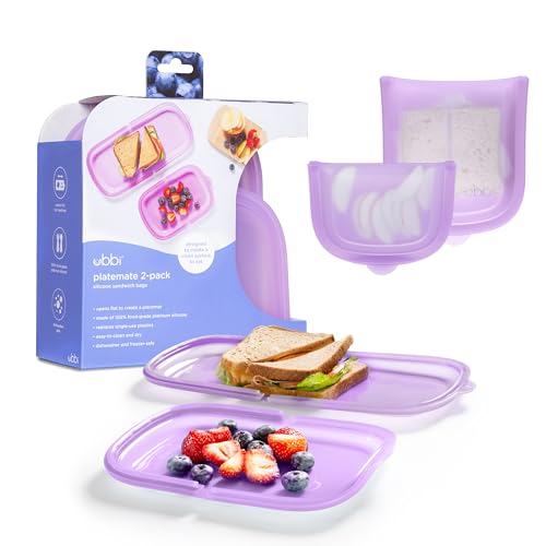 Ubbi Platemate Reusable Silicone Storage Bag, Smoothie Purple | Opens Flat as Placemat, Dishwasher & Freezer-Safe, Lunch Container, Leakproof Sandwich & Snack Bag, Easy to Clean, BPA-Free - color: Smoothie Sandwich & Snack Bag Bundle