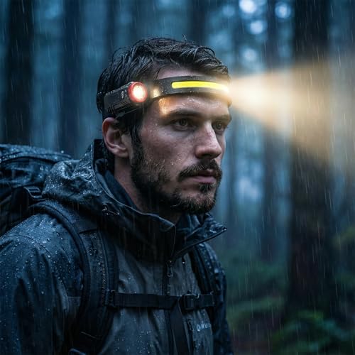 Rechargeable Headlamp with Motion Sensor,LED Headlight, Waterproof Bright Head Lamp for Adults, Camping, Running, Hiking, Fishing, Hard Hat Light - color: Round
