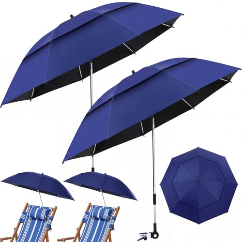 Nuanchu 2 Pack 49" Double Canopy Beach Umbrella with Clamp - color: Navy Blue