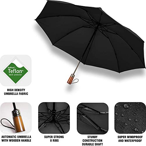 Raintrend Windproof Travel Umbrellas for Rain Automatic +10% Bigger Canopy Strong Frame Compact Folding Portable Umbrella for Women Men Backpack Purse - color: T1 Midnight Black
