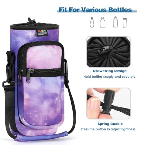 Nuovoware Water Bottle Carrier Bag, 25oz/32oz, StarrySky Purple | Adjustable Shoulder Hand Strap, 2 Pocket, Sling Neoprene Sleeve, Sports Water Bottle Accessories - color: StarrySky Purple, size: 25-32 Ounces - Standard