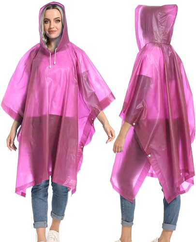 Reusable Rain Ponchos with Drawstring Hood for Adults, Waterproof Thicken Rain Coat, 2 Packs - color: A3_pink (2-pack)