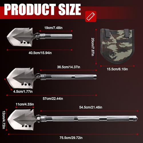 Camping Shovel,（30.4"） Multifunctional Folding Survival Shovel with Manganese Steel Material,Portable Folding Survival Tool for Camping,Hiking,Off-Road & Emergency