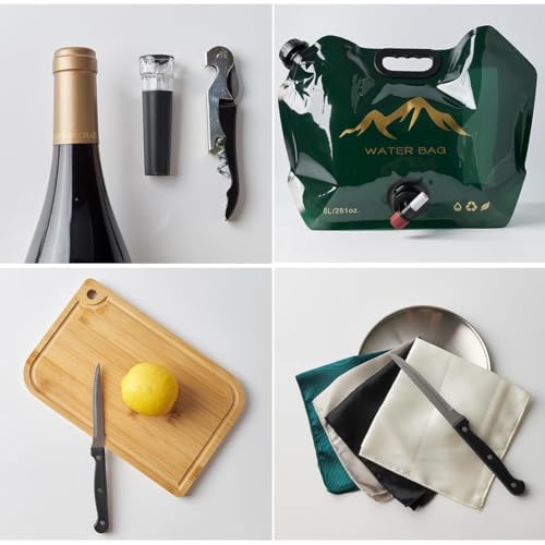 Picnic Backpack Bundle 15-in-1 Set Camping Gear with Fold Table & Waterproof Blanket & Stainless Steel Utensils for 4-Person Family Hiking Essentials - color: Gray