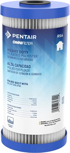 Pentair OMNIFilter RS6 Sediment Water Filter, 10" Whole House Heavy Duty Big Blue Pleated Replacement Cartridge, 10" x 4.5" - size: 1 Count (Pack of 1), style: 10 Inch x 4.5 Inch
