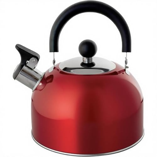 Lily's Home 2 Quart Stainless Steel Whistling Tea Kettle, the Perfect Stovetop Tea and Water Boilers for Your Home, Dorm, Condo or Apartment. Red - color: Red(2 Quarts)