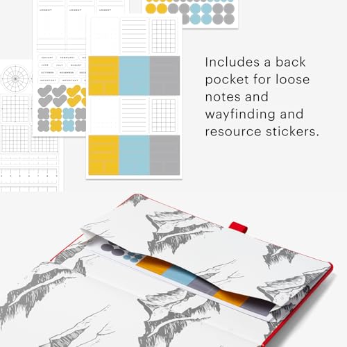 Stone Journal Explorer Notebook – A5 Waterproof Paper Field Journal, Vegan Leather Hardcover, 144 Pages Alternating Ruled & Dot Grid, Back Pocket, Weather-Resistant (Red) - color: Red