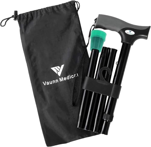 FSA/HSA Eligible, Vaunn Medical Easy Grip Height Adjustable Folding Cane/Walking Stick with Strap/Pouch- Compact, Portable, and Safe Walking Assistant- Non-Slip Grip Handle- Men, Women, Elderly - style: Glow Tip