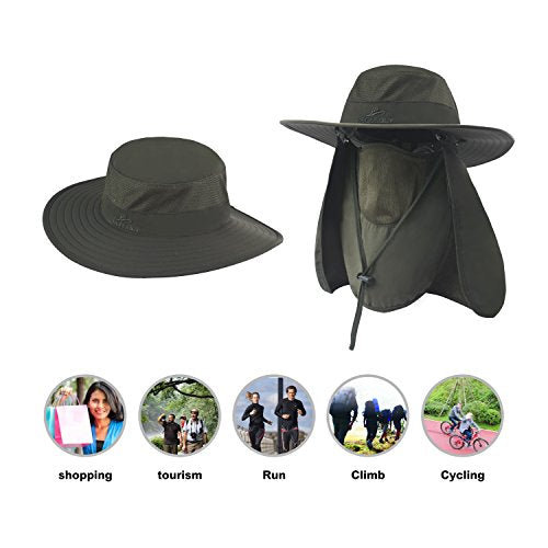 Fishing Hat,Sun Cap with UPF 50+ Sun Protection and Neck Flap,for Man and Women - color: Dark Green