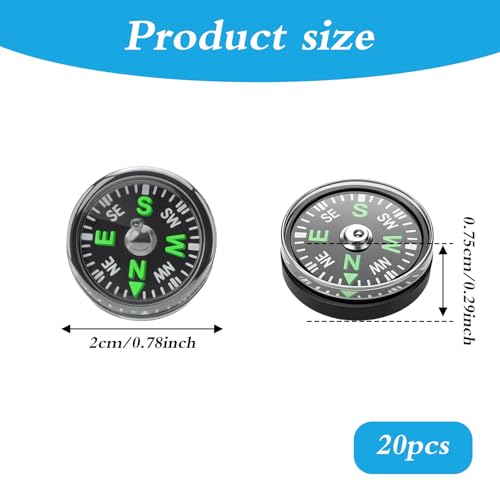 20 Pcs Mini Button Compass Hard Shell, Liquid Filled Button Compass for Hiking Survival Watch Band Paracord Camping Outdoor Activities Accessory Gear 3/4 Inch (20mm)