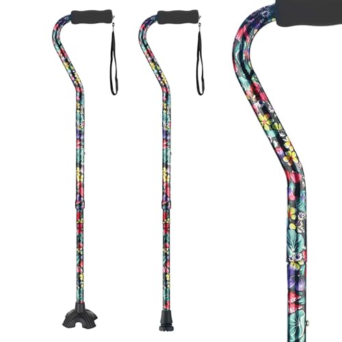 Elegant Walking Cane for Women, Foldable & Adjustable Cane for Seniors with Self-Standing Tip | Lightweight Mobility Aid for Stability & Balance Support - color: Black and red floral printed