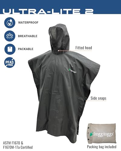 FROGG TOGGS Ultra-lite2 Waterproof, Breathable Rain Poncho - color: Carbon Black, style: Youth
