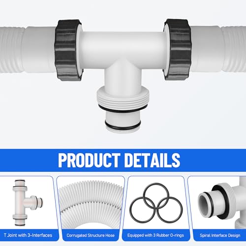 1.5" to 1.5" T-Shaped Pool Hose Connector Kit with 3 x 59" Long Replacement Hoses - Pool Hose Adapter for Intex & Coleman Above Ground Pool Filter Pumps, Sand Filters, and Saltwater Systems (white)