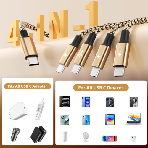 Travel USB C 4 in 1 Charging Cords,Universal Charging Cable for All Devices - color: Bright Golden & Black