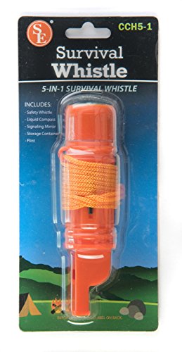 SE 5-in-1 Orange Survival Whistle with Compass, Signaling Mirror, Lanyard, and Fire Starter - 112dB, 4.5-Inch Length - Ideal for Hiking, Camping, Emergencies - CCH5-1 - size: 1 Piece