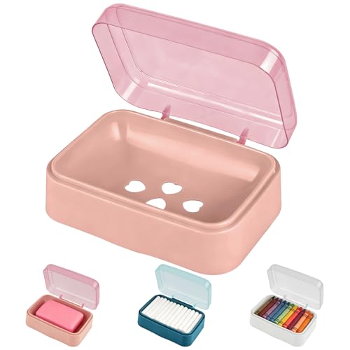 3 Pack Clear Soap Dishes with Lid Travel Soap Containers Lightweight Plastic Bar Soap Holder Boxes with Cover Portable Soap Case for Kitchen,Shower,School,Gym (3, white,pink,blue)