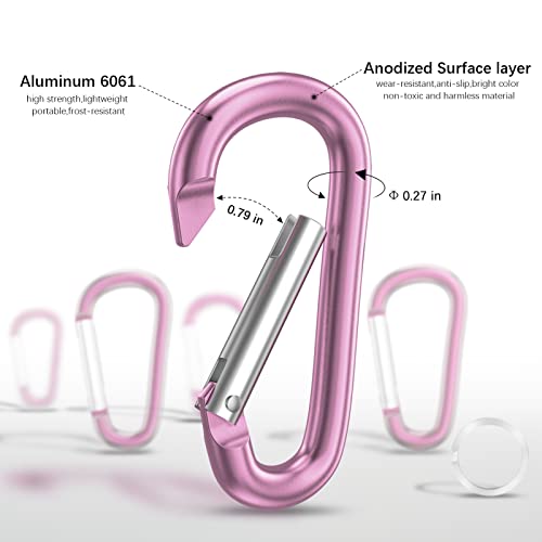 sprookber 3" Aluminum Carabiner D Ring, Caribeener Clips, Spring Snap Hook for Keychain Clip, Set of 10 - color: Pink