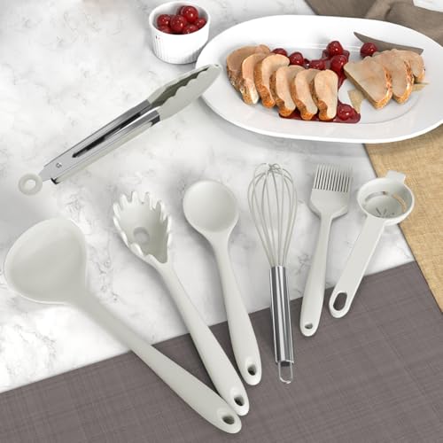 AOTHOD Silicone Cooking Utensils Set - 446°F Heat Resistant Silicone Kitchen Utensils,Spatula,Spoon, Kitchen Utensil Sets Gadgets Tools Set for Nonstick Cookware,Dishwasher Safe Bpa Free (Cream White) - color: Cream White