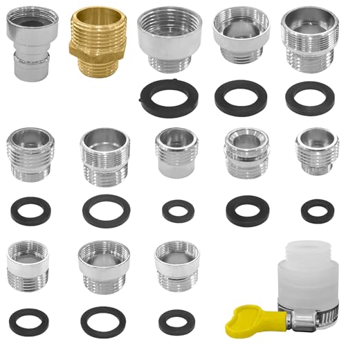 14Pcs Faucet Adapter Kit, Universal G1/2 Brass12-in-1 Multi-Connection Set | Multi-function faucet adapters, universal G1/2 thread, suitable for kitchen, garden and washing machine plumbing connection