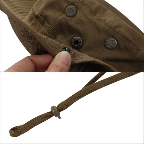 2PCS Camo Boonie Hat Balaclava Face Mask Wide Brim Sun Hat for Hunting Hiking Bucket Cap with Adjustable Strap - color: Brown
