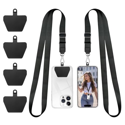 Doormoon Phone Lanyard, Adjustable Neck Strap with 4 TPU Patch for Phone Case Keys ID Badges Universal Cell Phone Lanyard Compatible with iPhone, Samsung, Most Smartphones, 2 Pack, Black Black - color: Black Black-tpu Patch