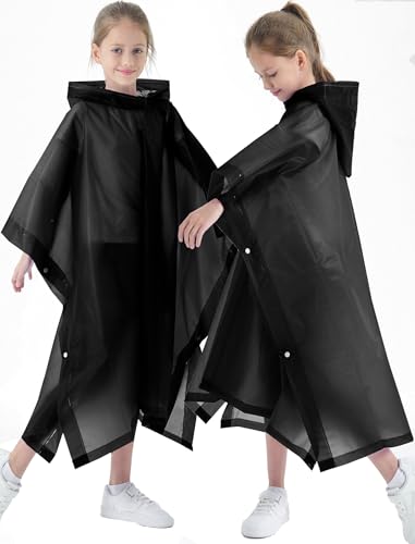 2 Pack Raincoats for Kids, Kids Rain Jacket Reusable Rain Ponchos for Boys and Girls - color: Black