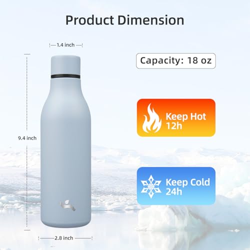 Konokyo 18 oz Insulated Stainless Steel Metal Water Bottle with Strap - color: Candy Blue, size: 18 Ounces