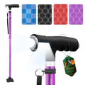 BeneCane Walking Cane for Women Folding Cane for Men with Two Led Lights Quad Cane with Stable Base Lightweight and Adjustable Walking Stick - color: Carved Purple