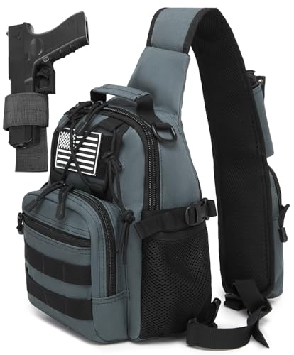 Small Tactical Holster Sling Backpack Accessories Shoulder Pouch Water Bottle & Radio Holder Crossbody Bag for Men - color: Grey Gray