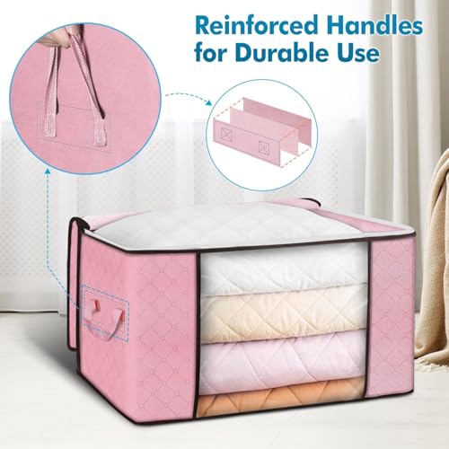 90L Large Storage Bags, 6 Pack Clothes Storage Bins Closet Organizers - color: Pink, size: 6 Pack-90L