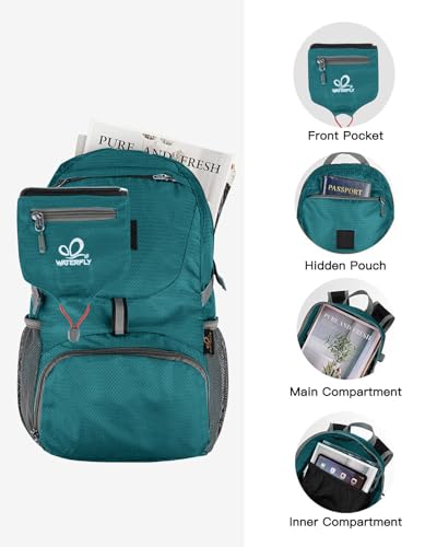 WATERFLY Small Lightweight Packable Backpack: 20l Hiking Daypack Man Woman | 20L,Recycled nylon material,Multi-compartment storage,Water-resistant,Everyday carry,Ultra Light Foldable Travel Day Pack - color: Green3